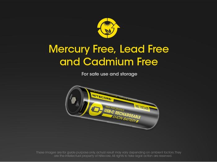 NITECORE Baterai Rechargeable Battery USB-C 18650 Li-Ion 3.7V 3400mAh-NL1834R Batre Led