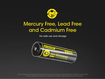 NITECORE Baterai Rechargeable Battery USB-C 18650 Li-Ion 3.7V 3400mAh-NL1834R Batre Led