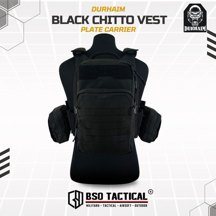 Durhaim Black Chitto Mark II Plate Carrier Tactical Vest Full Set Rompi Outdoor - ORIGINAL