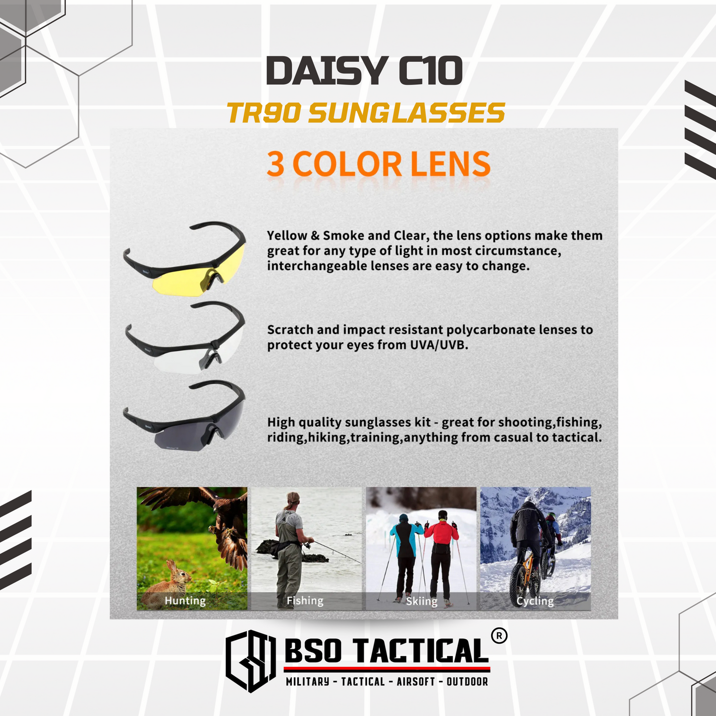 Kacamata Outdoor Daisy C10 Tactical Sun Glasses TR90 Frame 3 Lens