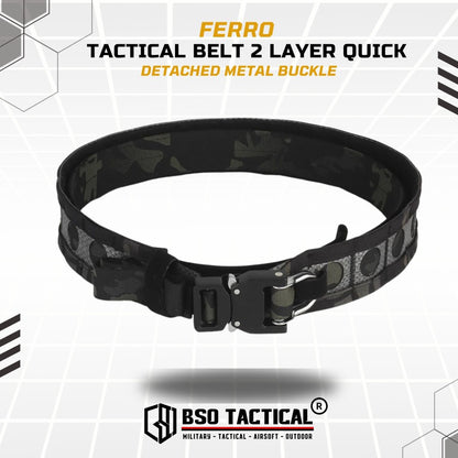 Ferro Style Bison Tactical Belt 2 Layer Quick Detach Metal Buckle IPSC Outdoor Multicam & Black 500D CORDURA Nylon Ringan dan Profil Rendah