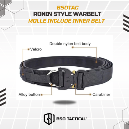 Ronin Style Warbelt Ikat Pinggang Outdooor Belt Molle 2 Layer dengan Buckle Alloy dan Sistem Molle untuk Perlengkapan Outdoor Outer Inner Belt