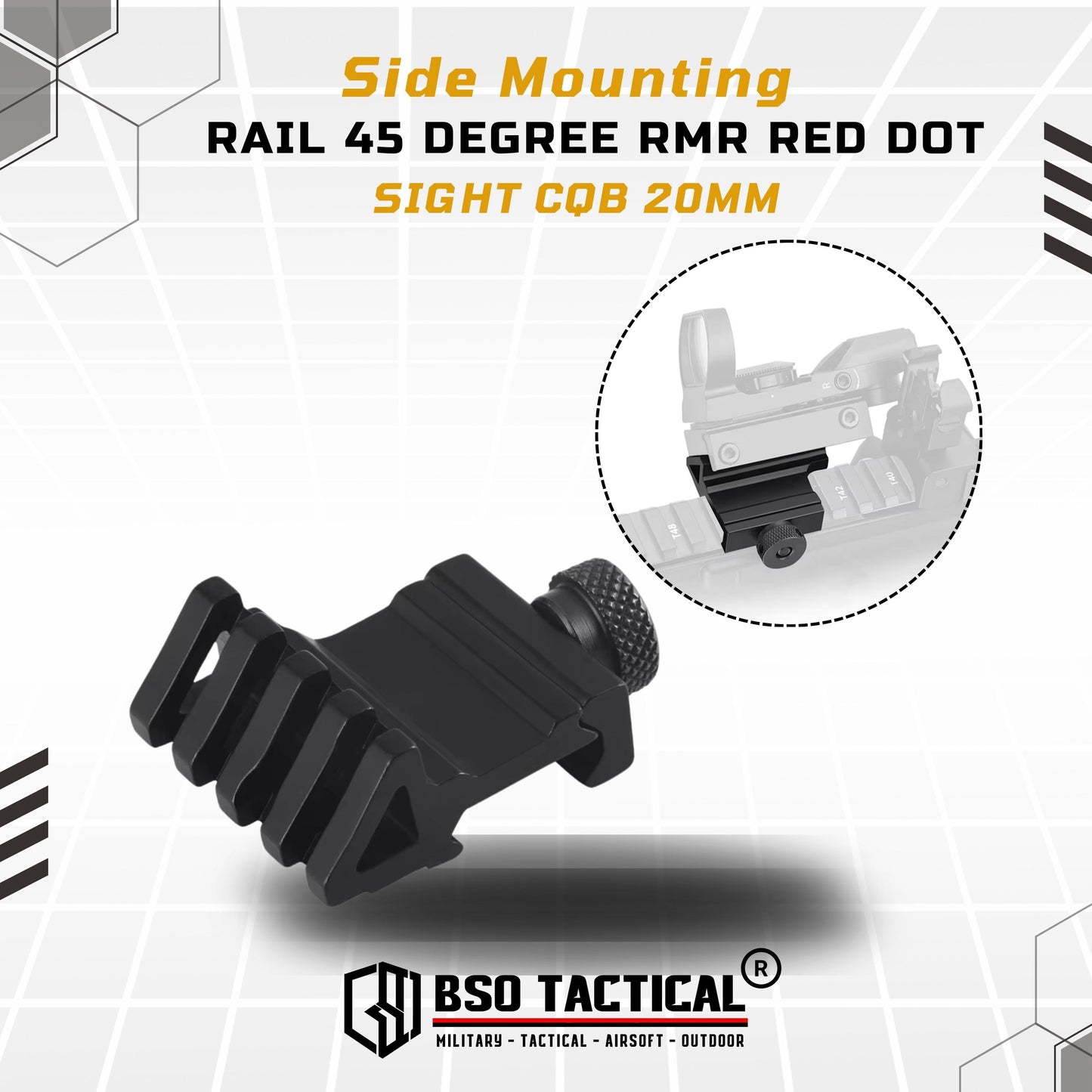 Side Mounting Rail 45 Degree RMR Red Dot Sight CQB 20mm Picatinny