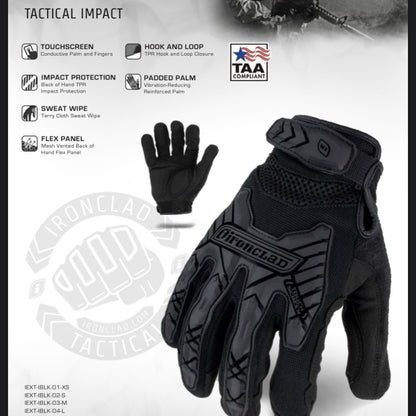 Sarung Tangan Ironclad Command Impact Full Finger Protection Touchscreen Outdoor Glove ( IEXT IBLK )