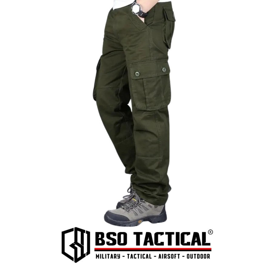 Celana Outdoor Cargo Long Tactical Pants Canvas 6 Pockets Casual Loose Pria Panjang Army