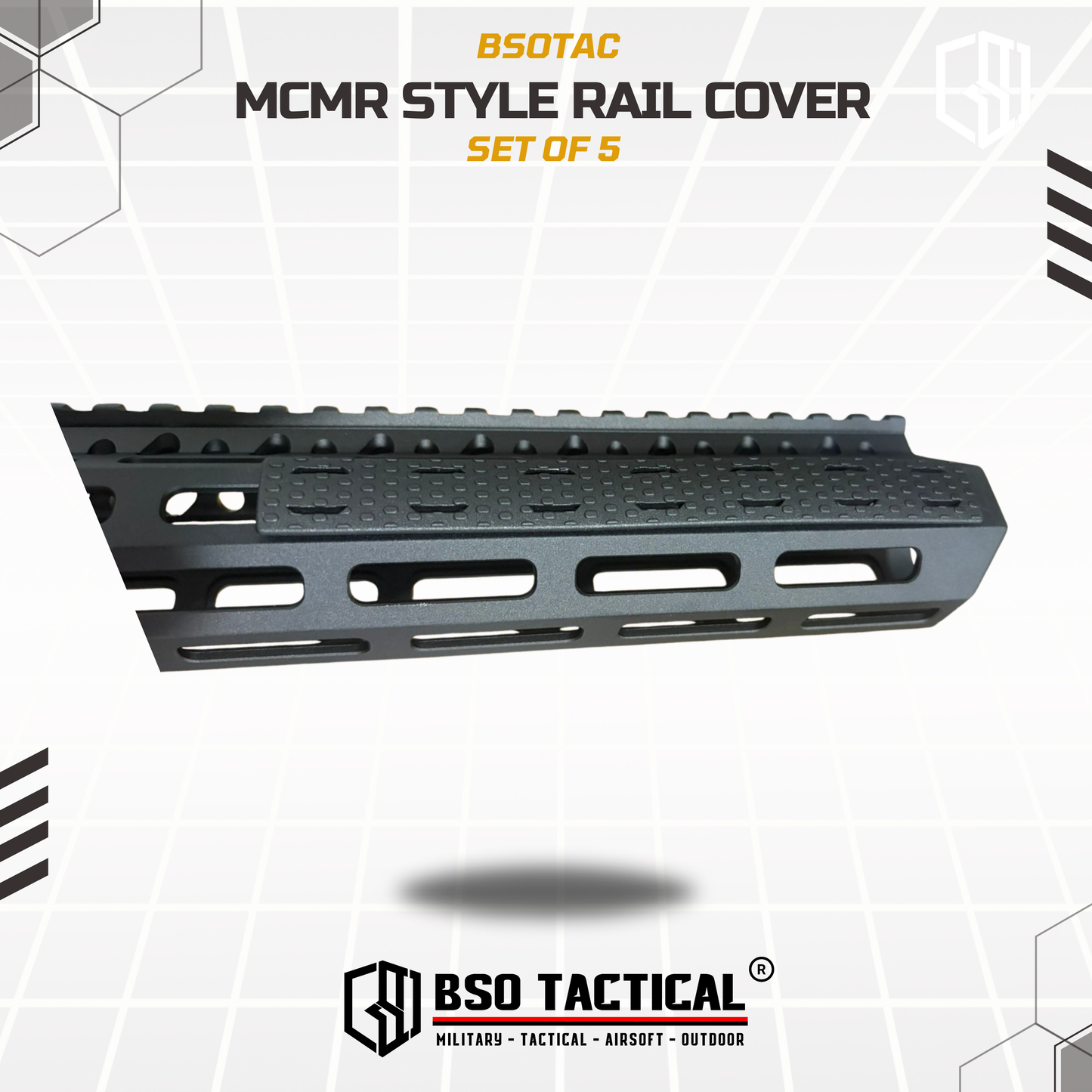 MCMR Style Rail Cover Set for MLOK RIS Anti Slip Penutup Lubang Grip Rail Kit 5 Panel Hitam Durable Polymer