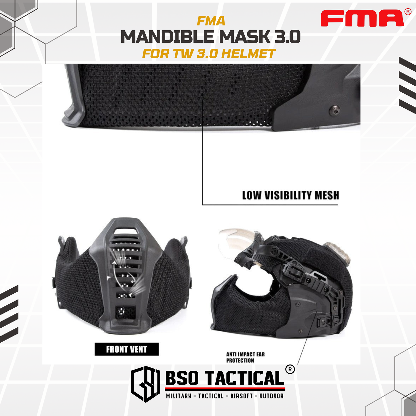 FMA Tactical Mandible EX Mask 2.0 3.0 Ear Face Protection for TW EX Helmet