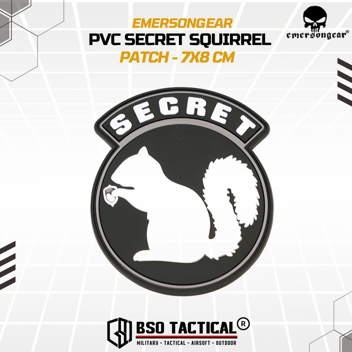 Emerson Gear Rubber Patch Secret Squirrel 3D Desain PVC TacticalPatch 7x8 cm Velkro Siap Pakai untuk Tas Jaket Topi Rompi - EM5548