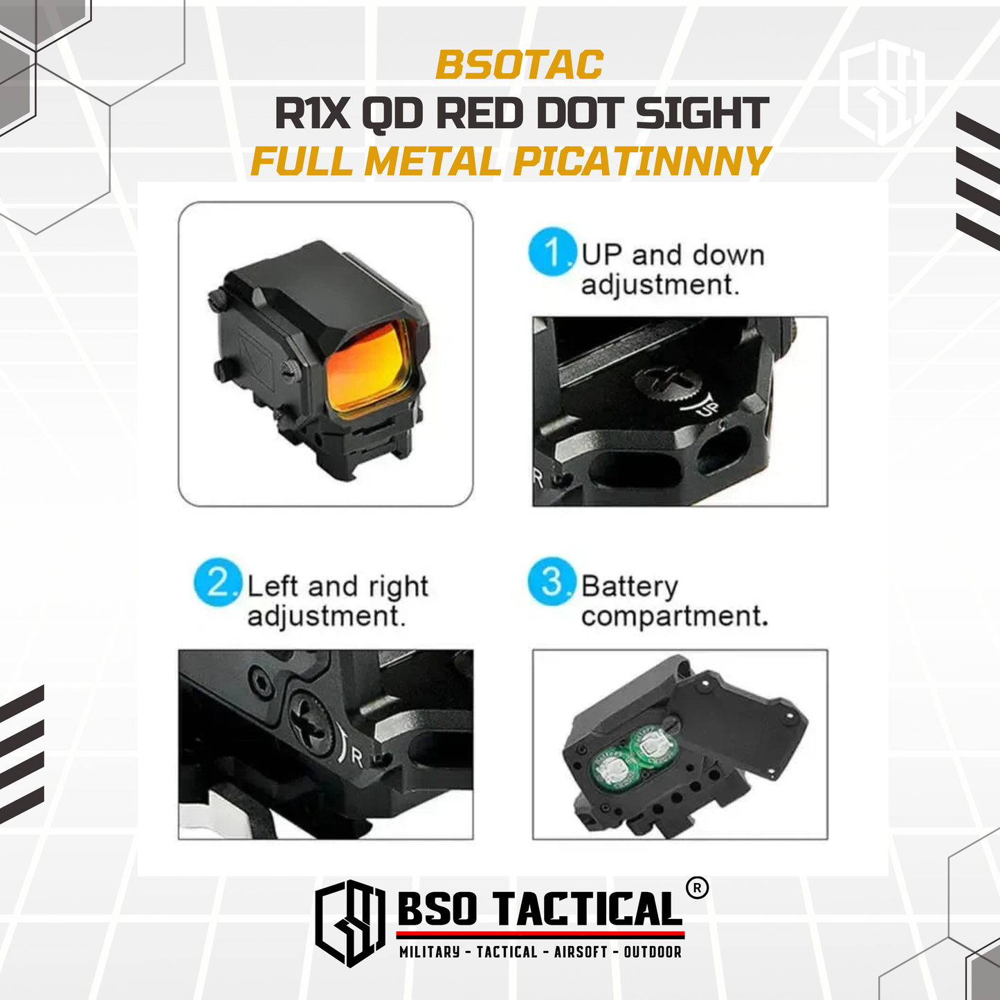 R1X Tactical Red Dot Scope Sight IR Function Picatinny QD Full Metal
