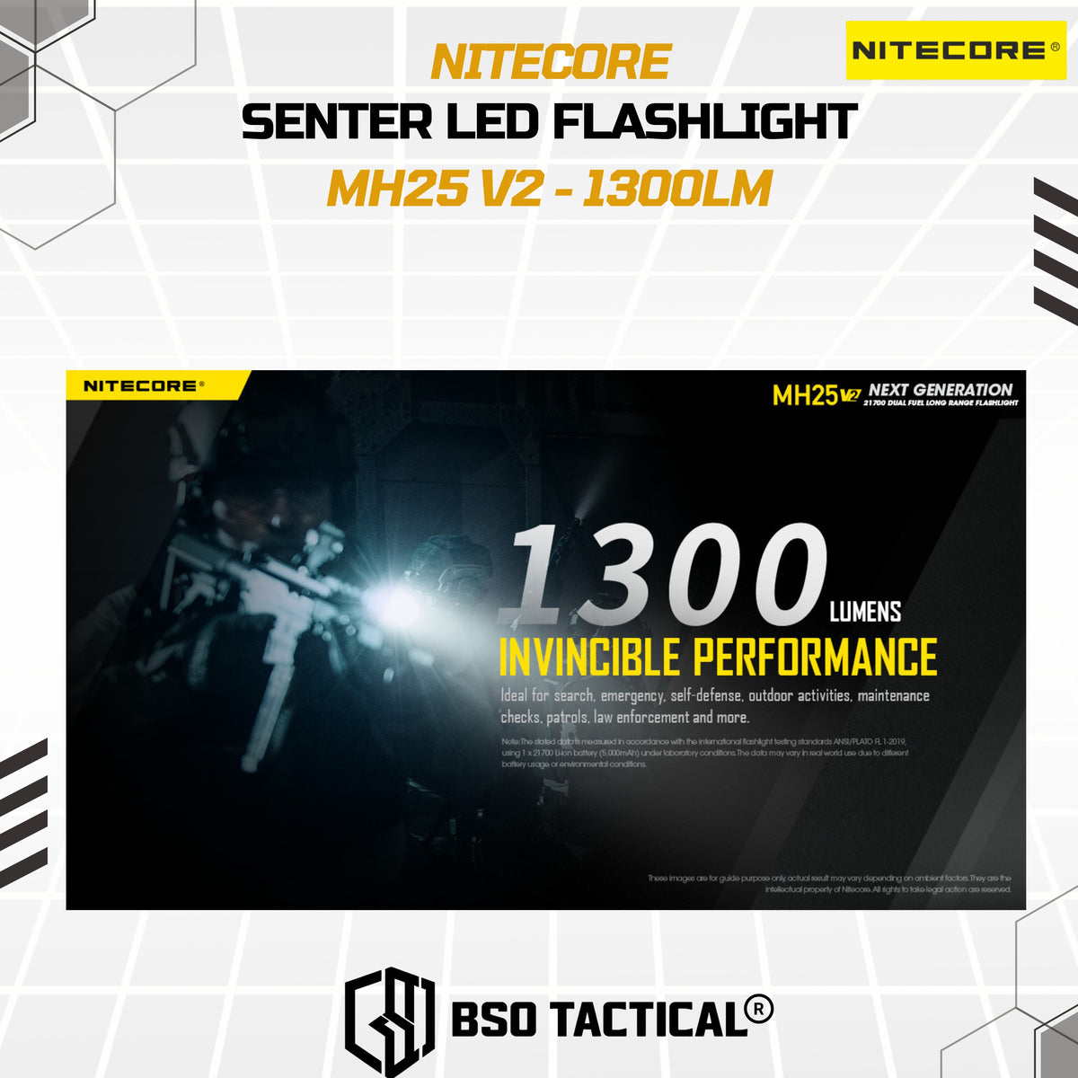 NITECORE Senter LED Flashlight Waterproof IP68 1300 Lumens - MH25 V2