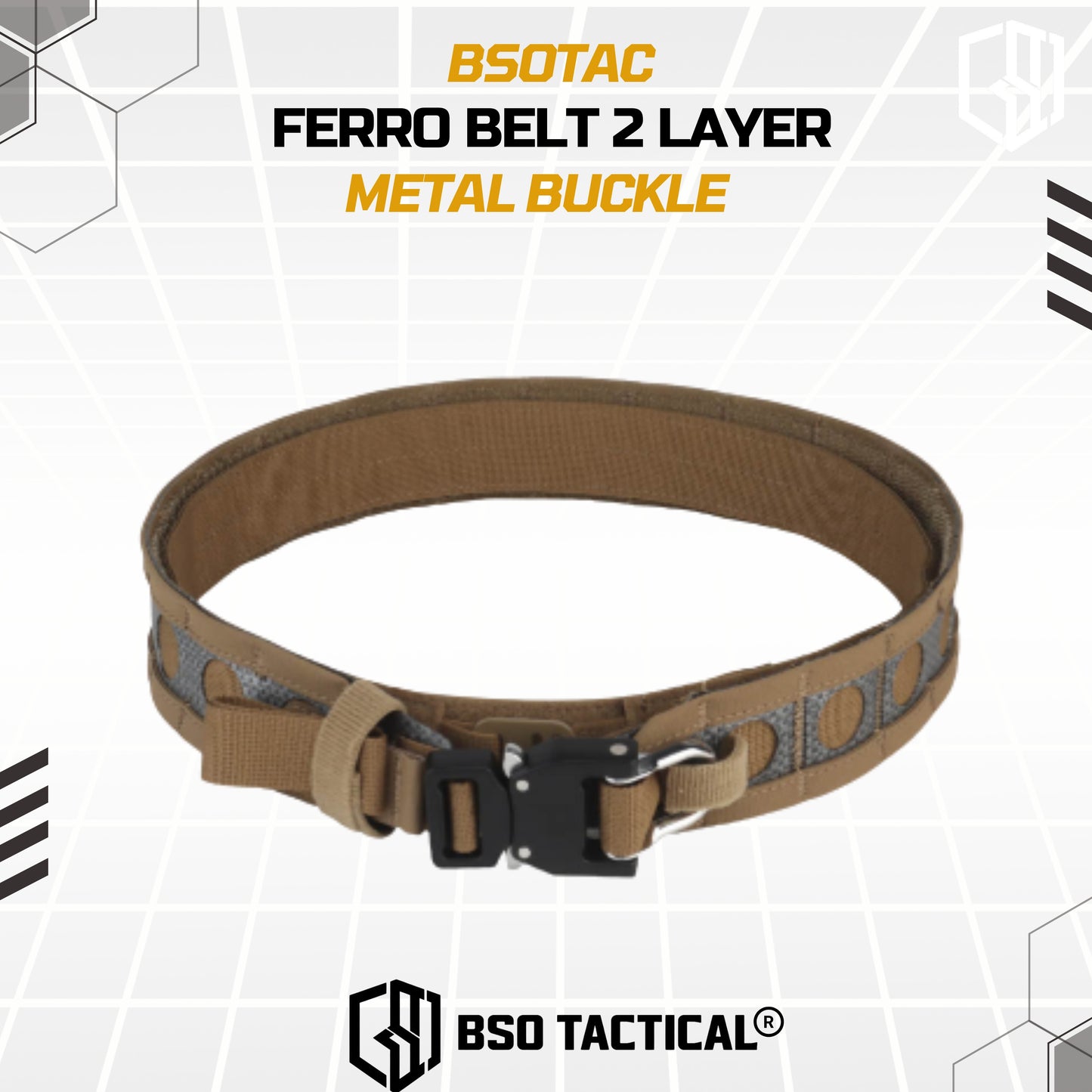 Ferro Style Bison Tactical Belt 2 Layer Quick Detach Metal Buckle IPSC Outdoor Multicam & Black 500D CORDURA Nylon Ringan dan Profil Rendah