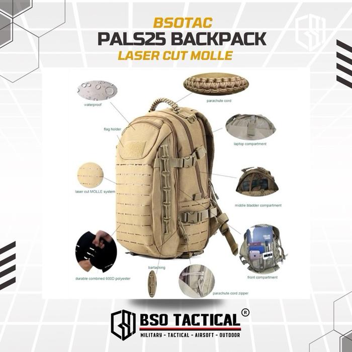 Tas Ransel Molle Backpack PALS 25L EDC Outdoor 600D Polyester 210D Lining 42x12x21cm 1.5kg Hyrox Camping Hiking Bag