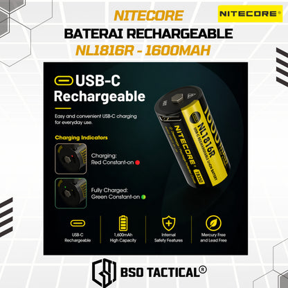 NITECORE Baterai Rechargeable 18350 Li-Ion 3.6V 1600mAh - NL1816R