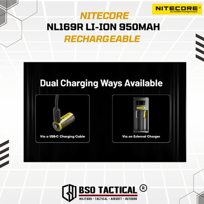Nitecore CR123 16340 Battery Rechargeable USB C 3.6V 950Mah NL169R Baterai Charger