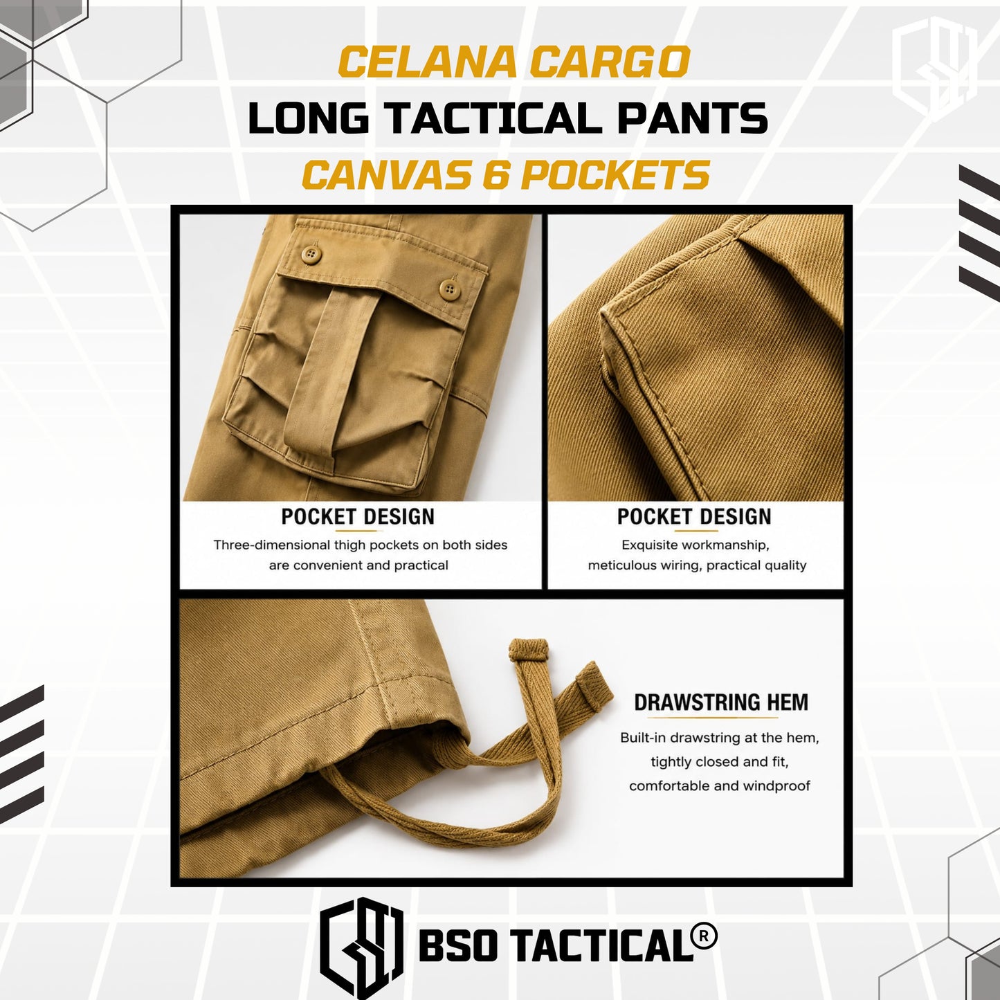 Celana Outdoor Cargo Long Tactical Pants Canvas 6 Pockets Casual Loose Pria Panjang Army