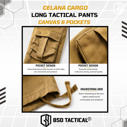 Celana Outdoor Cargo Long Tactical Pants Canvas 6 Pockets Casual Loose Pria Panjang Army