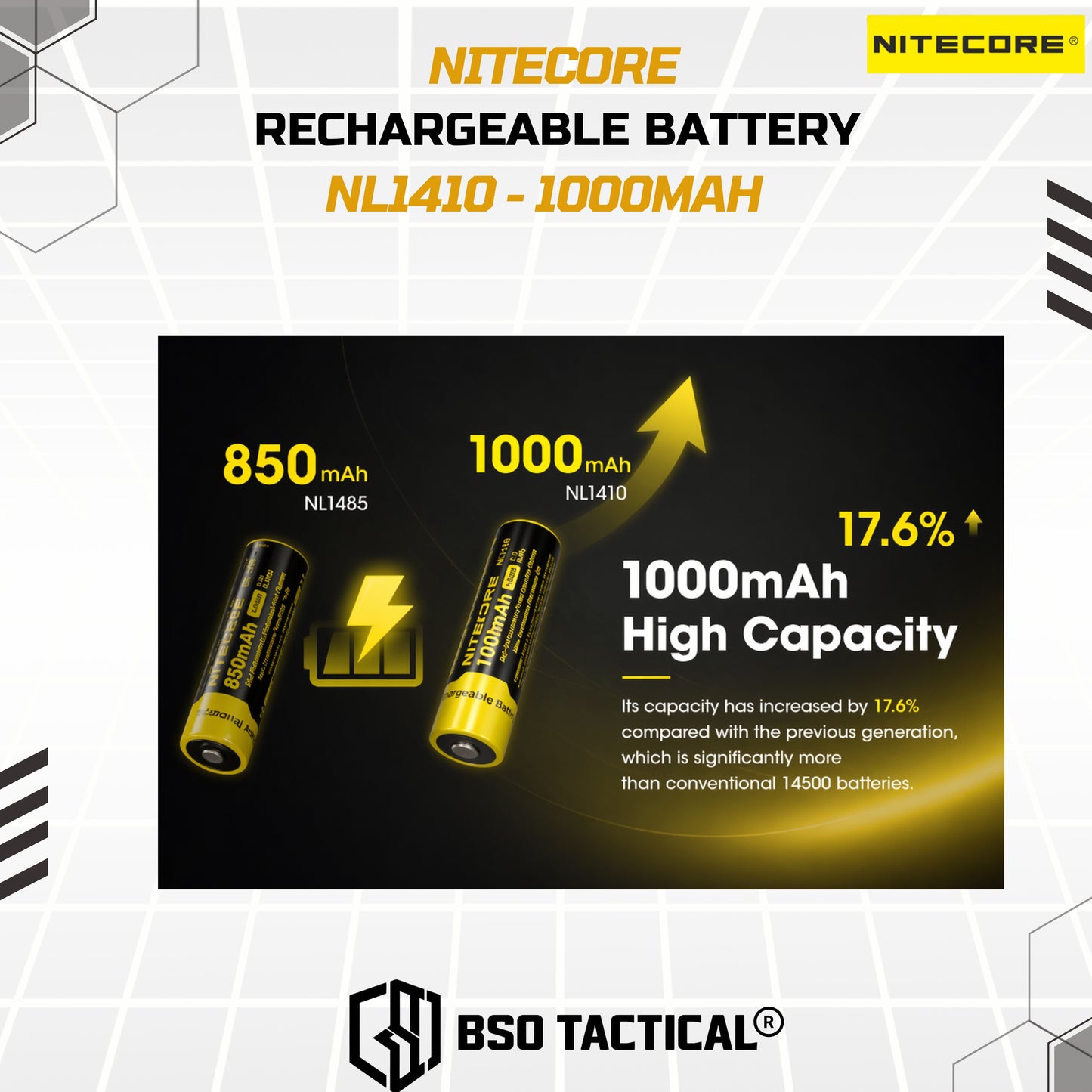 Nitecore Battery 14500 Rechargeable 1000mah Li Ion 3.7V ORIGINAL Batre Baterai