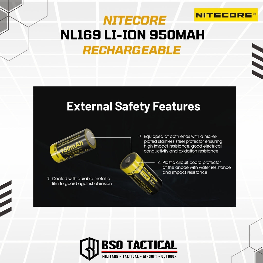 NITECORE Baterai Rechargeable CR123 16340 Li-Ion 3.6V 950mAh - NL169