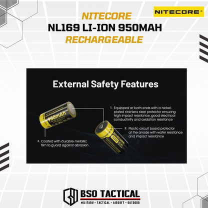 NITECORE Baterai Rechargeable CR123 16340 Li-Ion 3.6V 950mAh - NL169