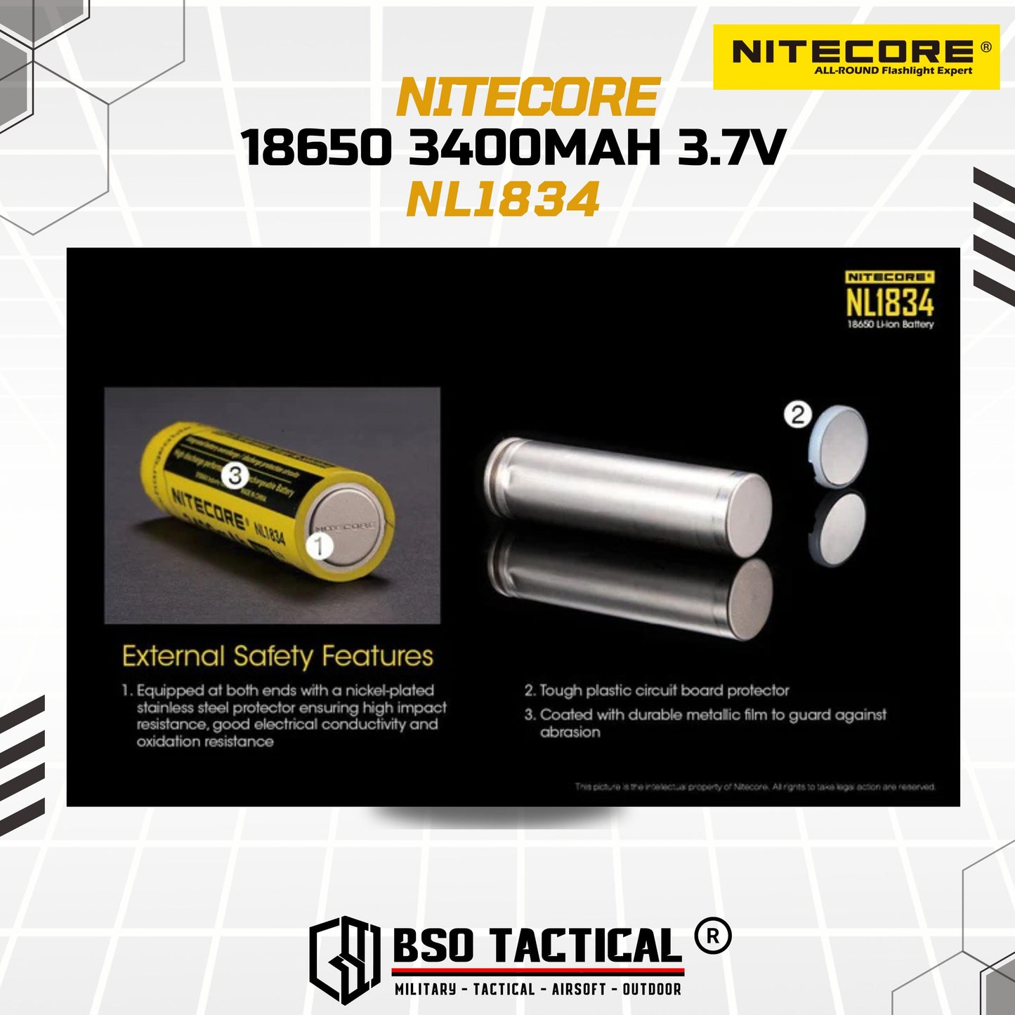 NITECORE Rechargeable 18650 Li-ion Battery 3400mAh 3.7V NL1834 ORI