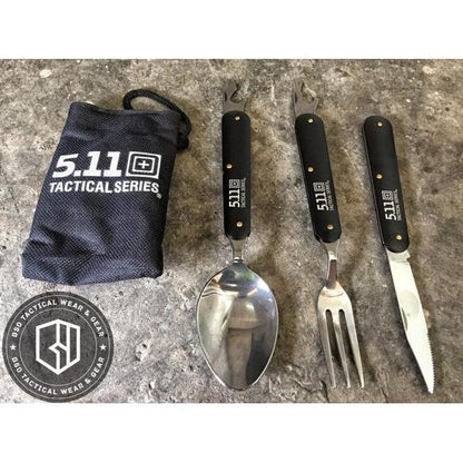 Sendok Lipat Garpu Set Outdoor Camping Spoon Forks with Pouch Black Alat Makan Outdoor untukCamping Cooking
