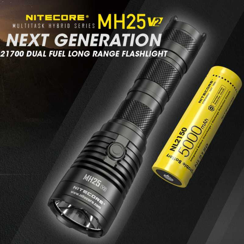 Senter Nitecore MH25 V2 1300 Lumens Tactical Outdoor Flashlight ORI Baterai