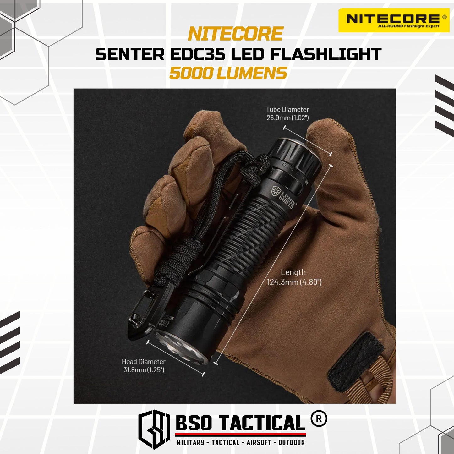 NITECORE Senter EDC35 LED Tactical EDC Flashlight UHi 40 IP68 5000 Lumens Outdoor Flashlight