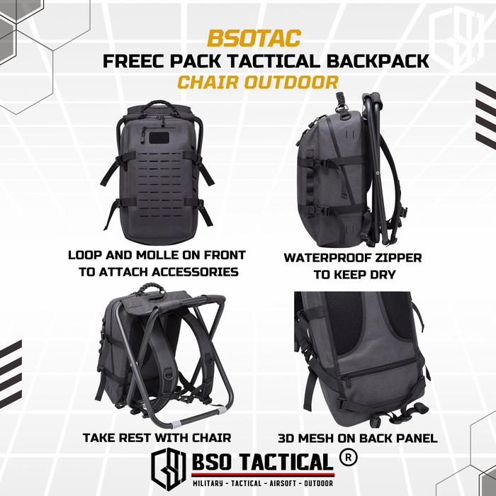 Freec Pack Tactical Outdoor Backpack Chair Camping Hiking Bag Molle