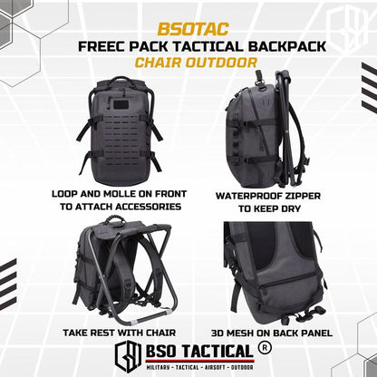 Freec Pack Tactical Outdoor Backpack Chair Camping Hiking Bag Molle