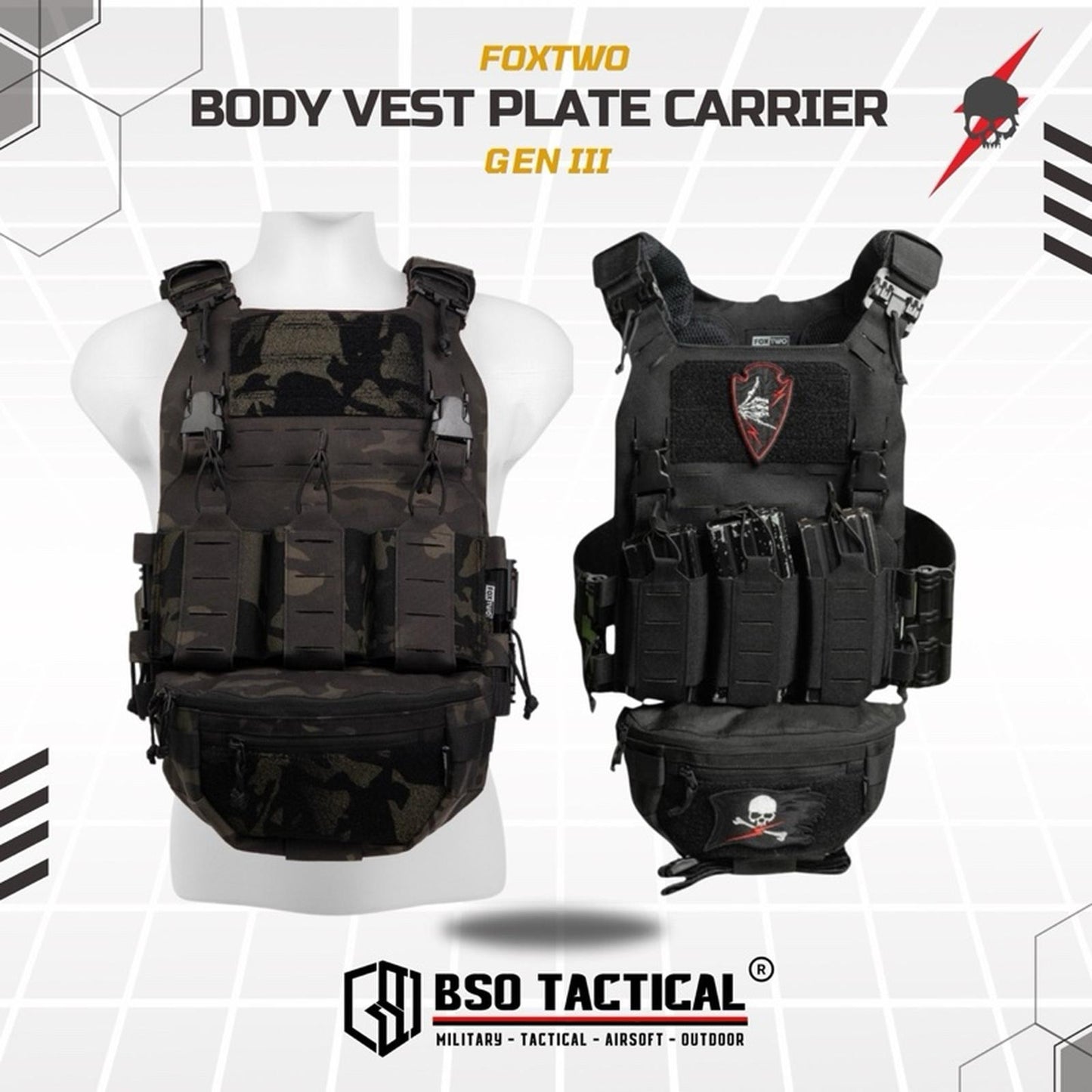FOX TWO Rompi Tactical Body Vest Gen III Molle Laser Cutting Set Plate Carrier ORIGINAL Foxtwo