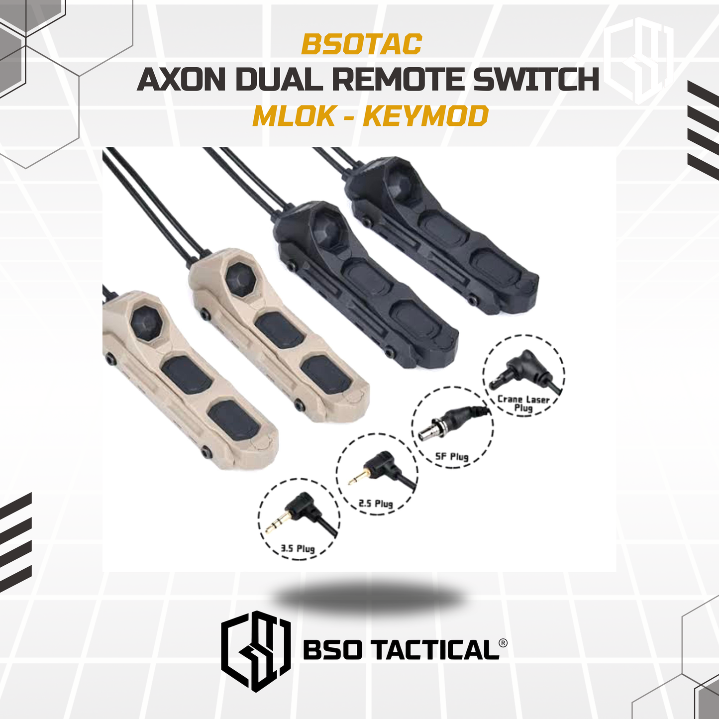 WADSN UN Tactical Axon Dual Remote Wire Control Pressure Switch for SF Flashlight 2.5 3.5 Crane Plug MLOK Keymod Picatinny