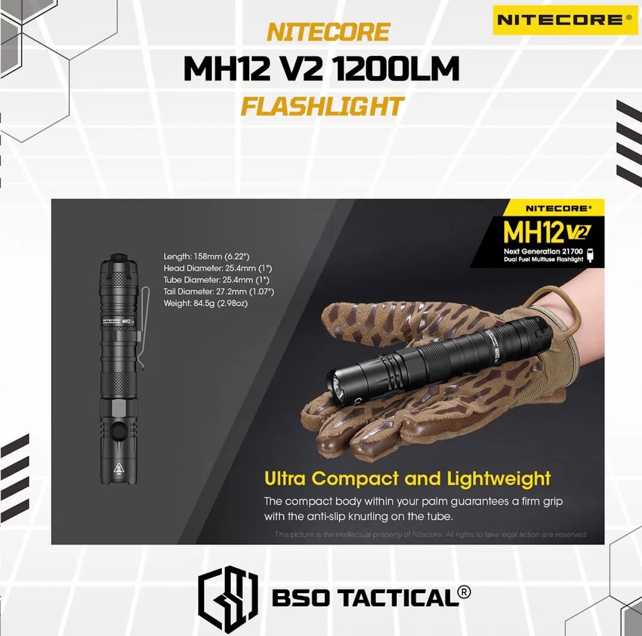 NITECORE Senter MH12 V2 LED CREE XP-L2 V6 1200 Lumens Outdoor Flashlight Baterai Lamp