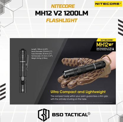 NITECORE Senter MH12 V2 LED CREE XP-L2 V6 1200 Lumens Outdoor Flashlight Baterai Lamp