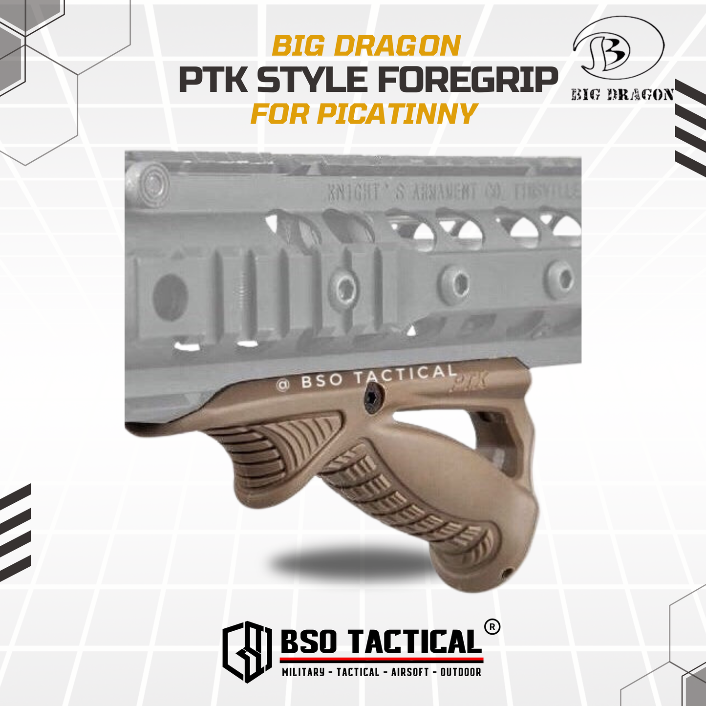 BD Tactical Airsoft Grip Big Dragon PTK Style Foregrip 20-22mm Picatinny