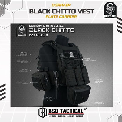 Durhaim Black Chitto Mark II Plate Carrier Tactical Vest Full Set Rompi Outdoor - ORIGINAL