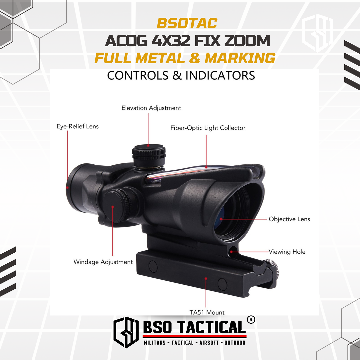 ACOG 4x32 Fiber Optic Tactical Sight Full Metal Picatinny Rail - Reps