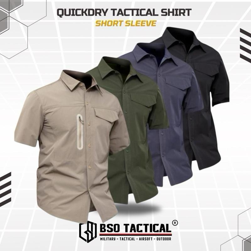 Kemeja Parasut Tactical Quick Dry Combat Short Sleeve Shirt Army Stretch Outdoor Pria Soft Casual Basic