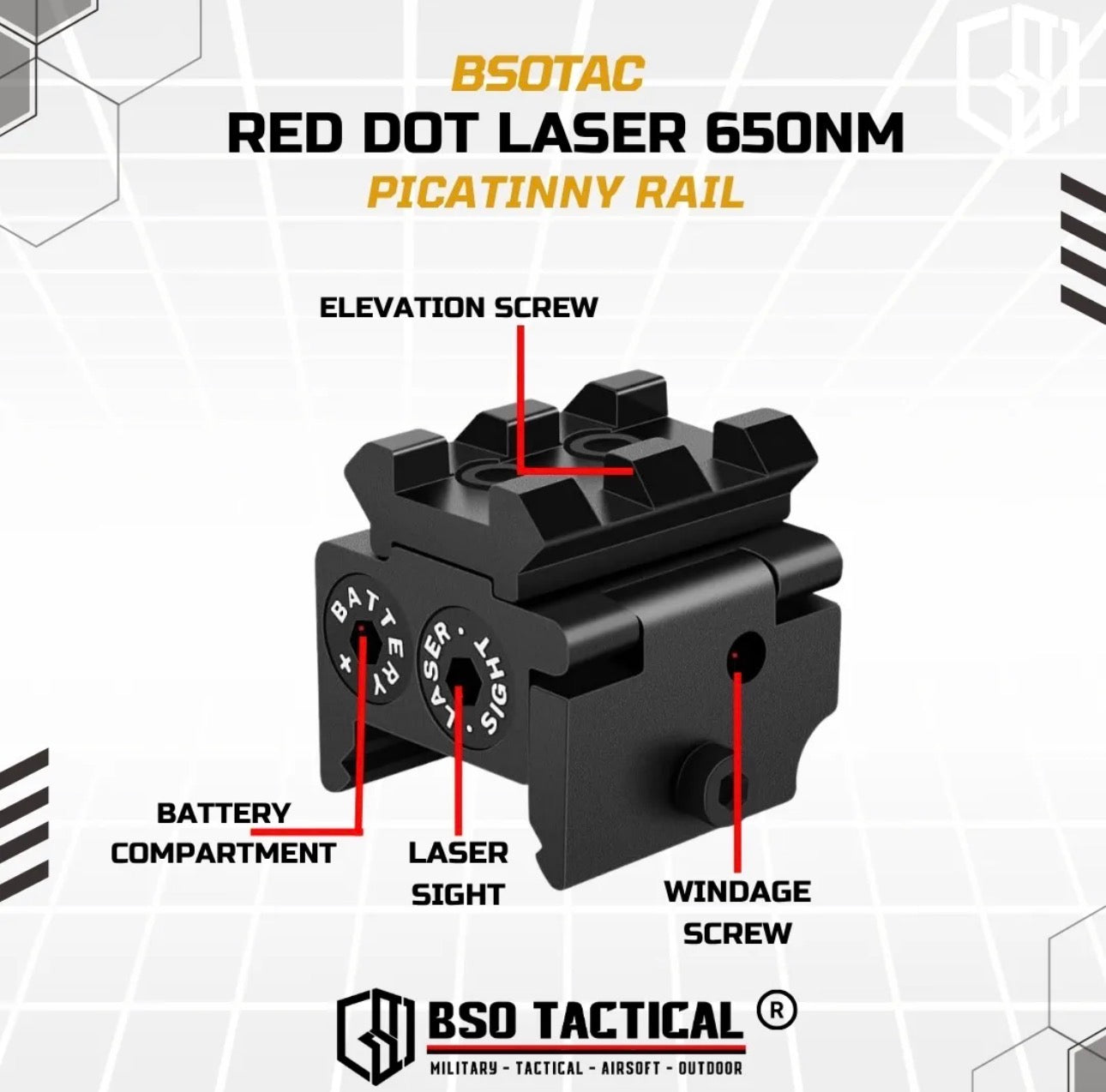 Tactical Laser 650nm Red Laser Sight Picatinny Rail Full Metal