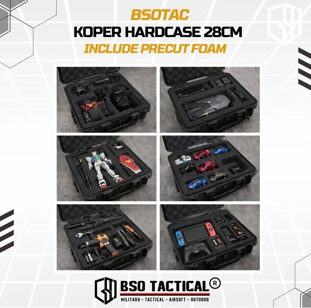 Koper Hardcase 28cm Multifungsi Include Busa Precut Foam Hard Plastic