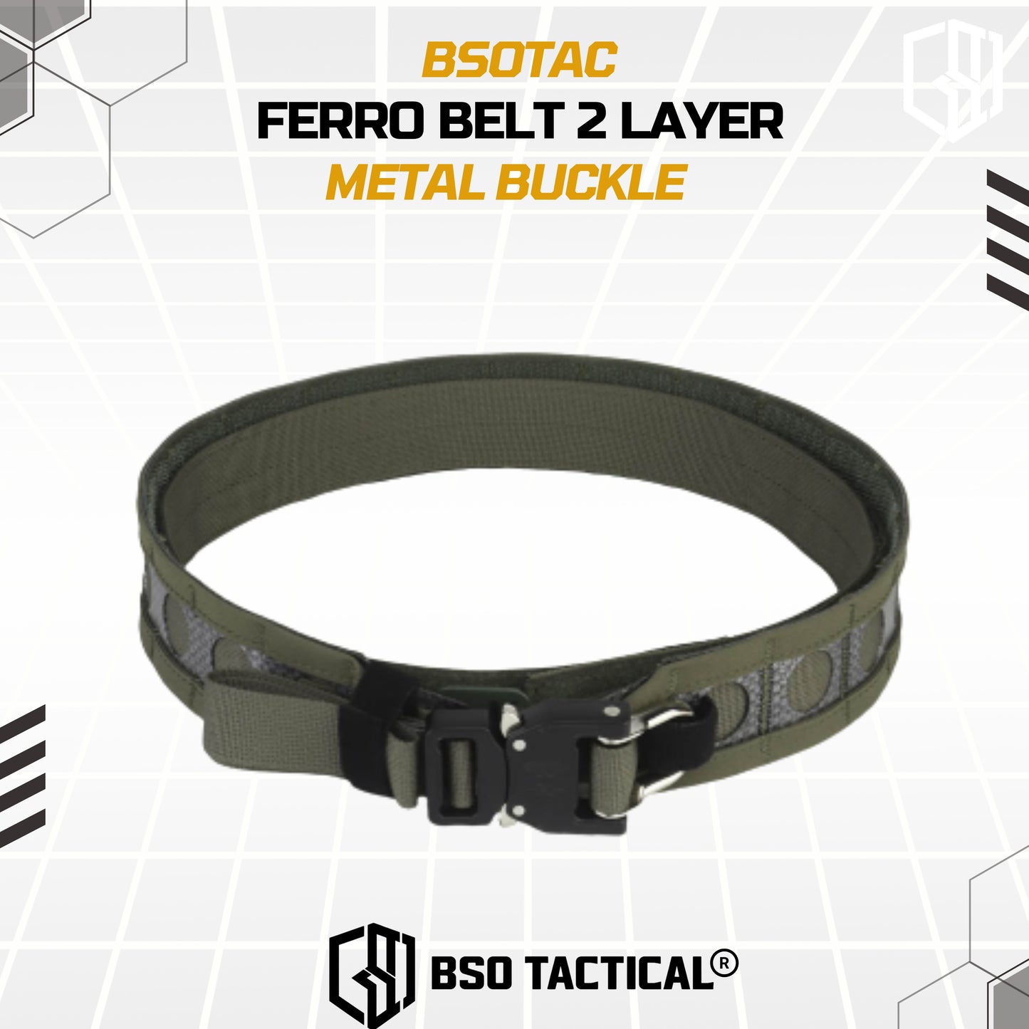 Ferro Style Bison Tactical Belt 2 Layer Quick Detach Metal Buckle IPSC Outdoor Multicam & Black 500D CORDURA Nylon Ringan dan Profil Rendah