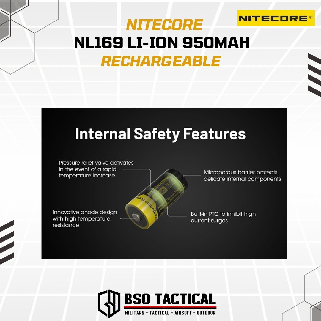 NITECORE Baterai Rechargeable CR123 16340 Li-Ion 3.6V 950mAh - NL169