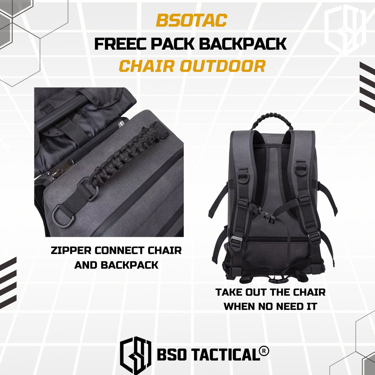 Freec Pack Tactical Outdoor Backpack Chair Camping Hiking Bag Molle