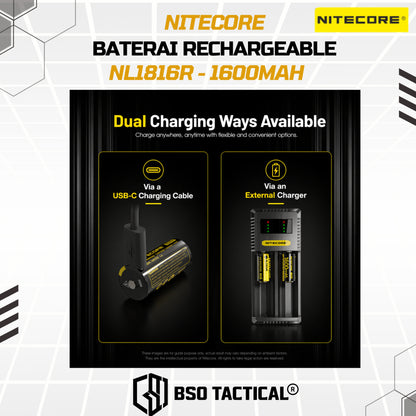 NITECORE Baterai Rechargeable 18350 Li-Ion 3.6V 1600mAh - NL1816R