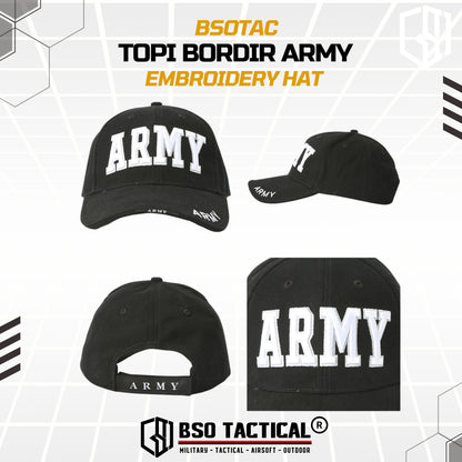 Topi Outdoor Bordir ARMY Embroidery Hat Casual Cap Adjustable Allsize