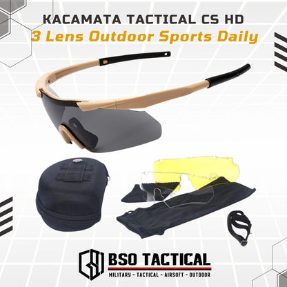 Kacamata Tactical CS HD 3 Lens Outdoor Sports Daily Casual Sun Glasses Sunglasses Eyewear