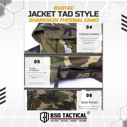 Jacket TAD Style Sharkskin Outdoor Thermal Waterproof Zipper Light Unisex Bahan Softshell Polar Windproof Jacket Hangat Angin Tahan Air
