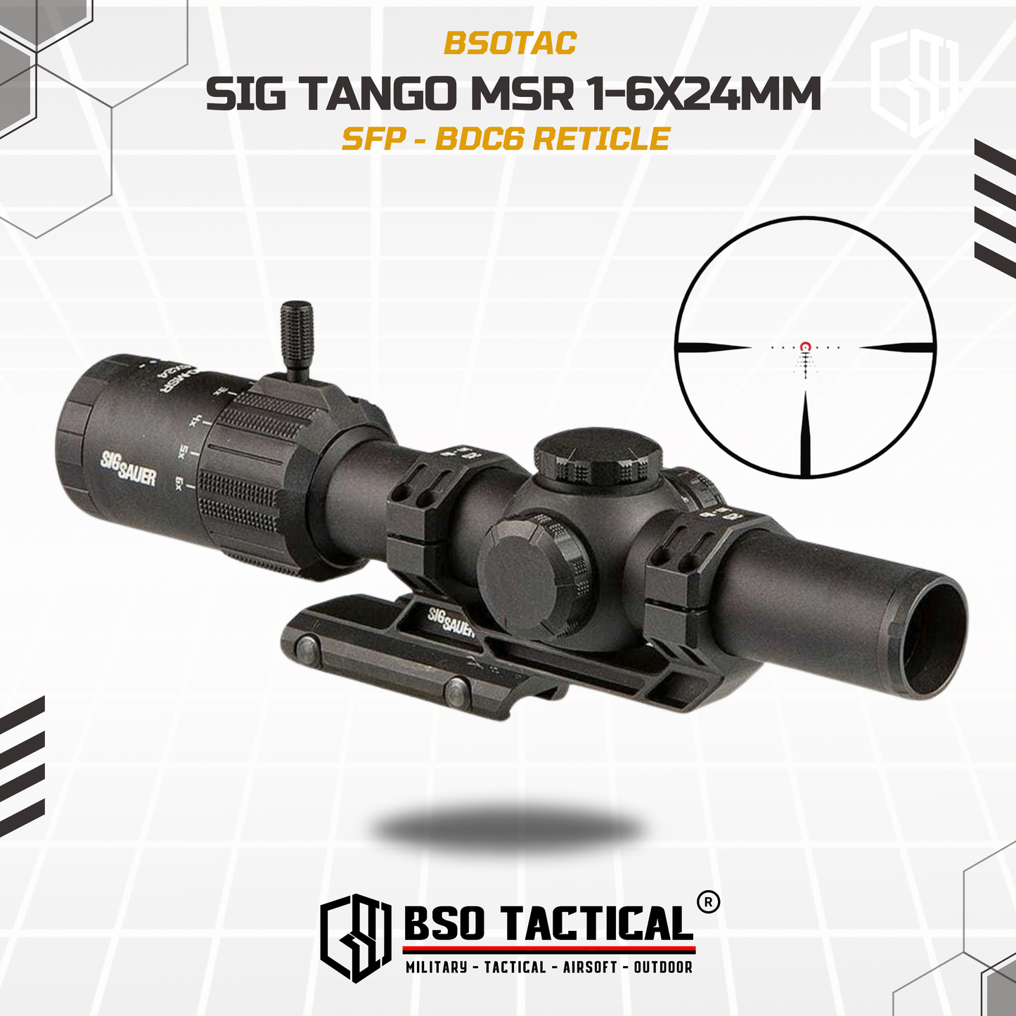 Sig Sauer Tango MSR 1-6x24mm Illuminated Red MSR BDC6 Reticle Scope w/ Alpha MSR Mount – SOT61000