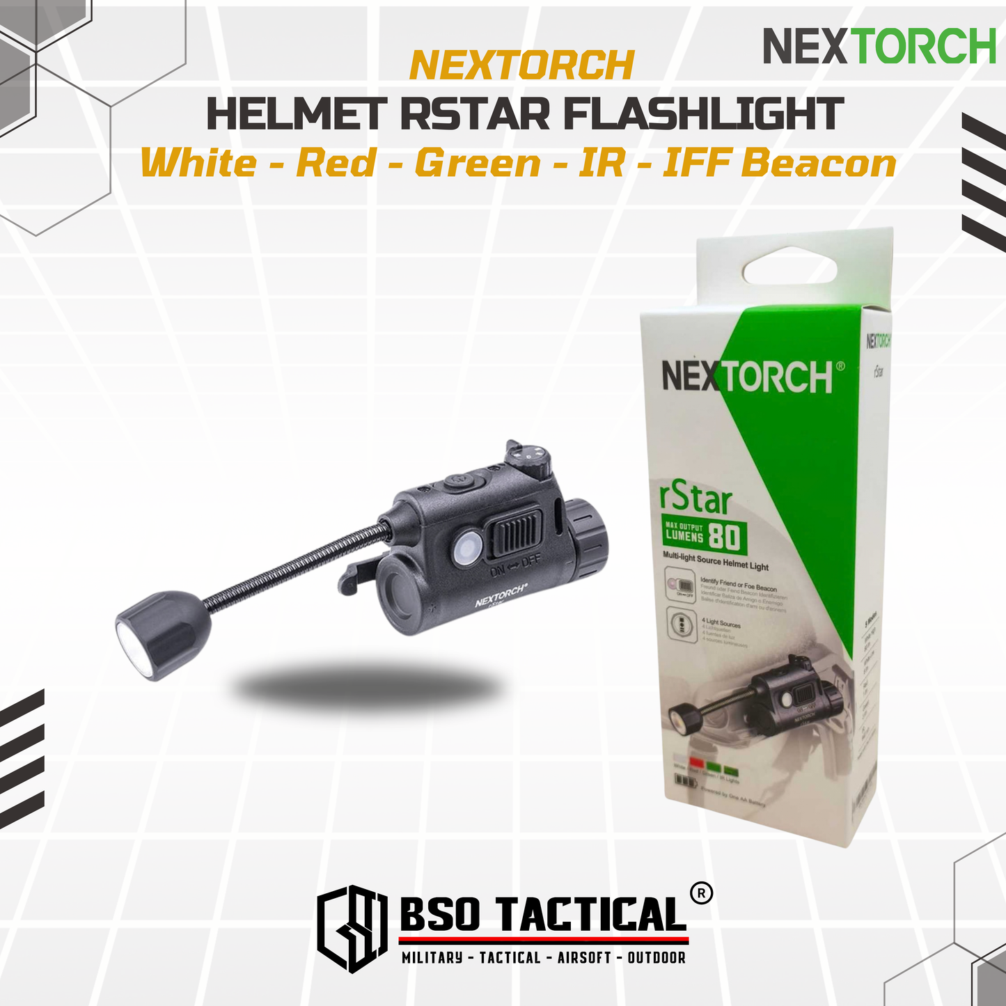 NEXTORCH Senter Helm rStar Multi-light Source Outdoor Helmet Light dengan Warna Putih Merah Hijau IR dan IFF Beacon