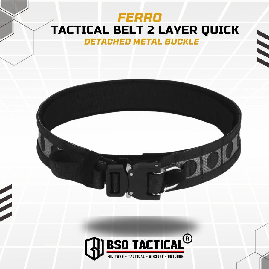 Ferro Style Bison Tactical Belt 2 Layer Quick Detach Metal Buckle IPSC Outdoor Multicam & Black 500D CORDURA Nylon Ringan dan Profil Rendah