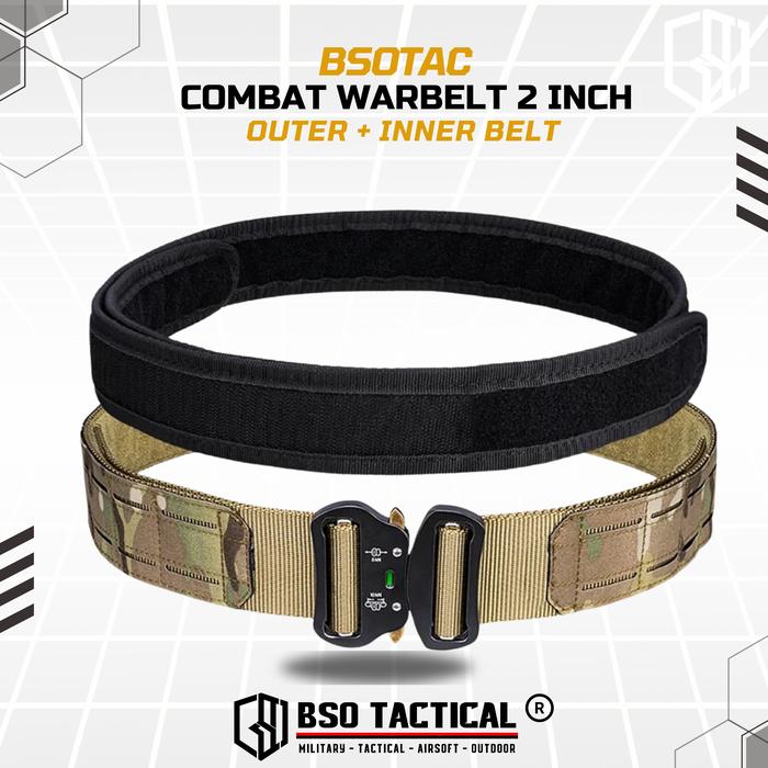 BSOTAC Ikat Pinggang Kopel Tactical Combat Belt 2 Inch Double Layer Laser Molle Hitam untuk Wargame dan Aktivitas Outdoor